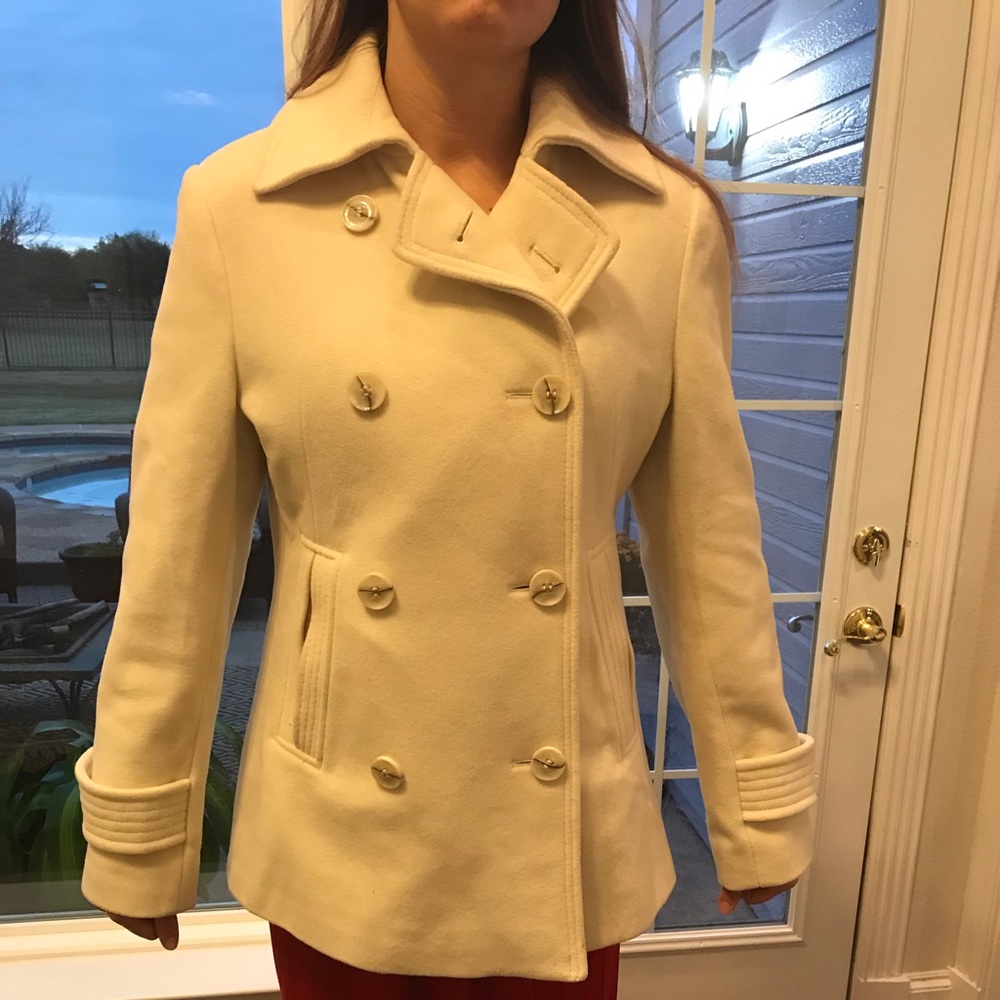 ELLEN TRACY WOOL CASHMERE IVORY PEACOAT